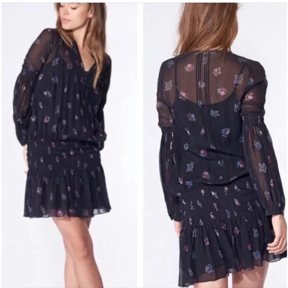 Veronica Beard Alden Print Floral Black Silk Dress